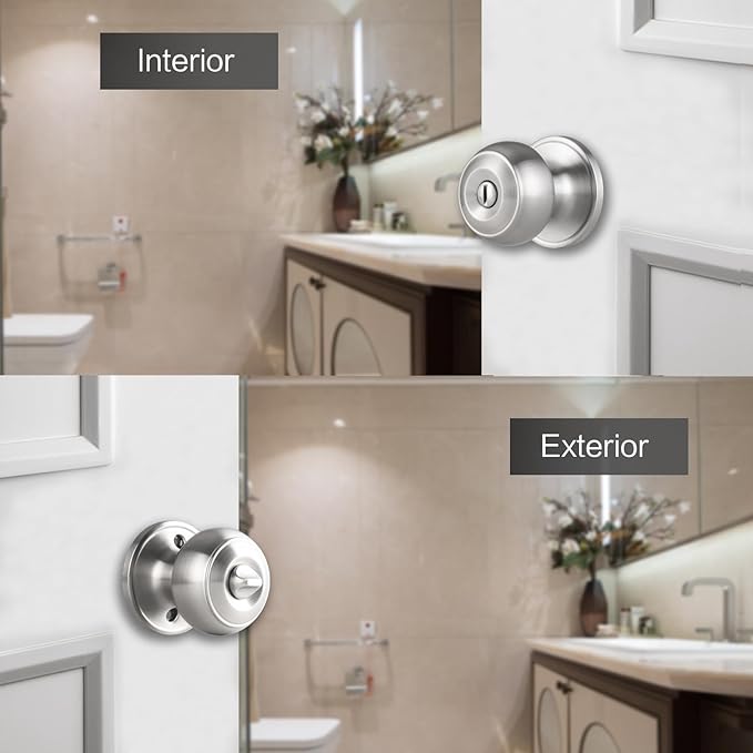 Brushed Nickel Door Knobs Interior,Bath & Bed Privacy Door Knob, Keyless Door Lock Round Doorknobs