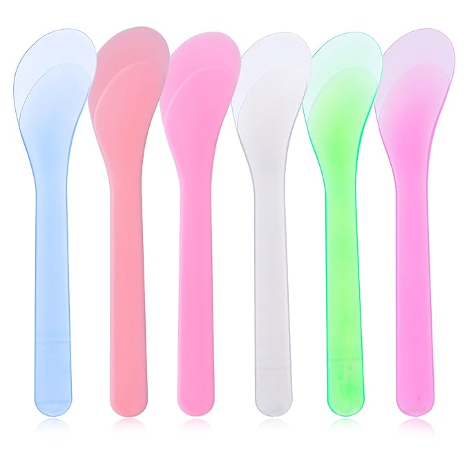 Alrhso 6Pcs Makeup Scoops Spatulas, Plastic Beauty Spoon Cream Brush Random Color Reusable Cosmetic Mask Mixing Spoon Makeup Tools for Lotions Cream and Sampling Tool
