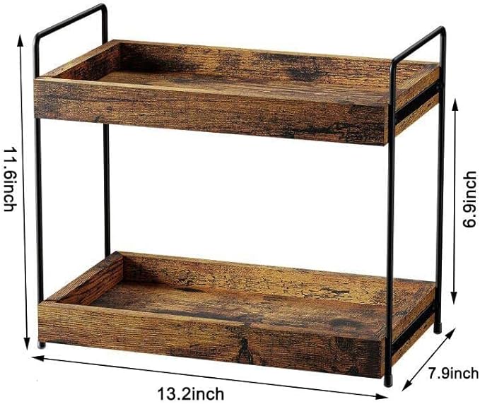 SANRETAHO 2-Tier Wood Bathroom Counter Organizer, Kitchen Spice Rack