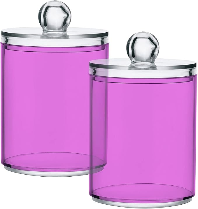 Orchid Qtip Holder Organizer Dispenser Cotton Swabs Cans Plastic Jars with Lid Set 2 Pack Bathroom Storage Canister for Cotton Ball Floss Cotton Pads