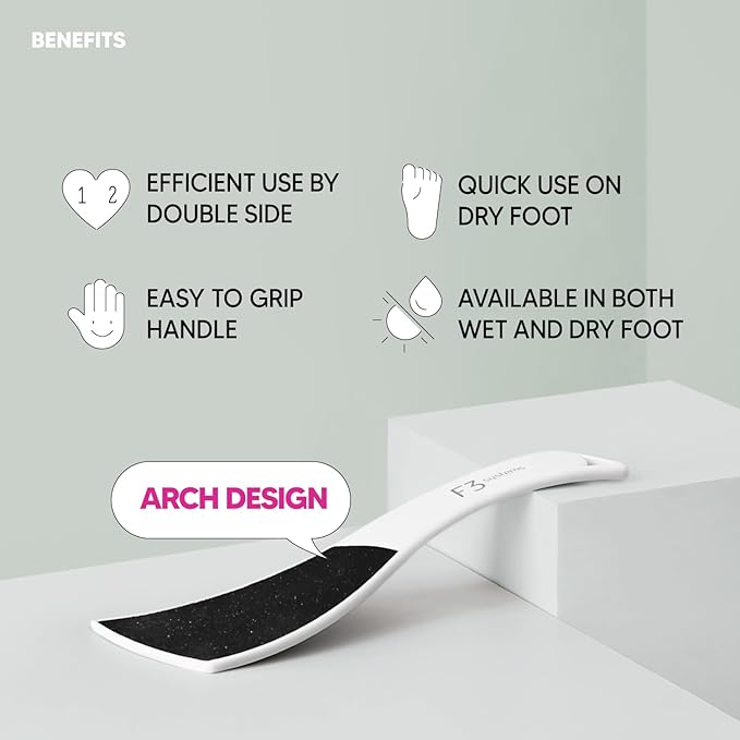 F3 Systems S-Line Emery Foot File, Colossal Double-Sided Pedicure Tool, Effective for Cracked Heel, Ergonomic Design for Easy Grip (White)