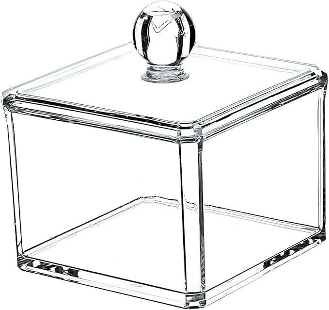 UShioart Stackable Square Acrylic Cotton Ball Holder Q-tip Holder Bathroom Swab Dispenser (Twin pack)