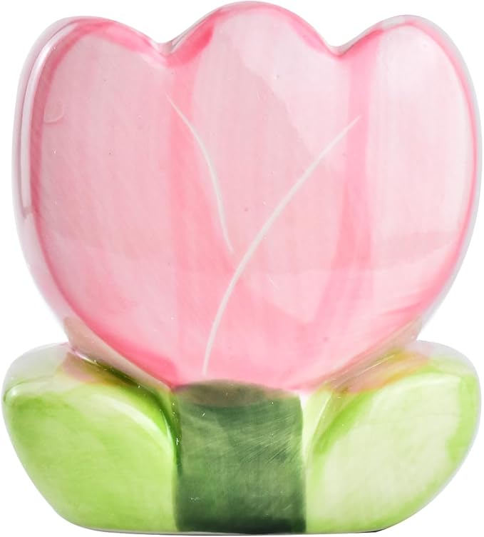ESIW Ceramic Tulip Cosmetic Storage Box, Desktop Organizers Make Up Brush Storage Stand Desktop Storage Box for Brush,Pencil,Art Supplies, Painting Brush (Pink)