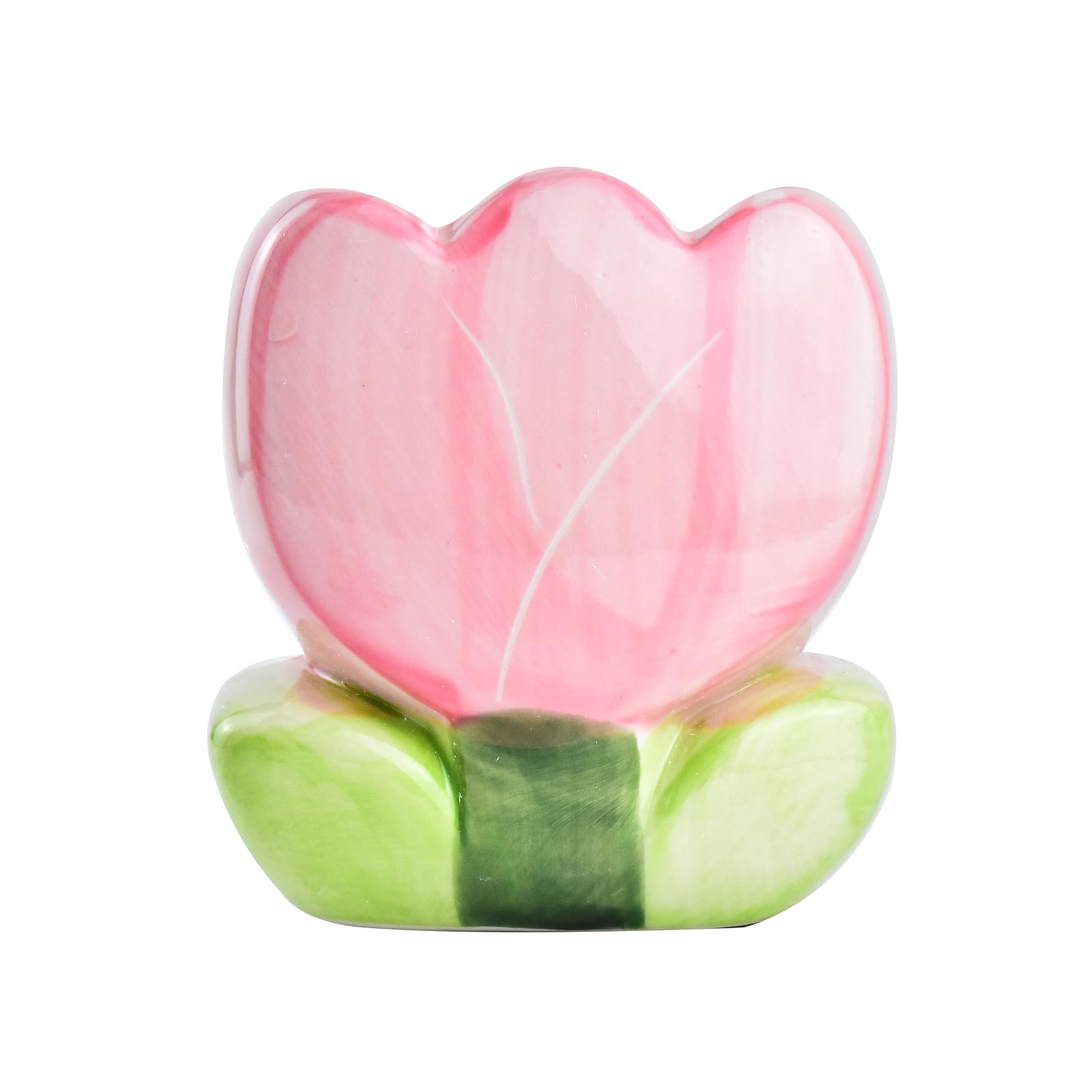ESIW Ceramic Tulip Cosmetic Storage Box, Desktop Organizers Make Up Brush Storage Stand Desktop Storage Box for Brush,Pencil,Art Supplies, Painting Brush (Pink)