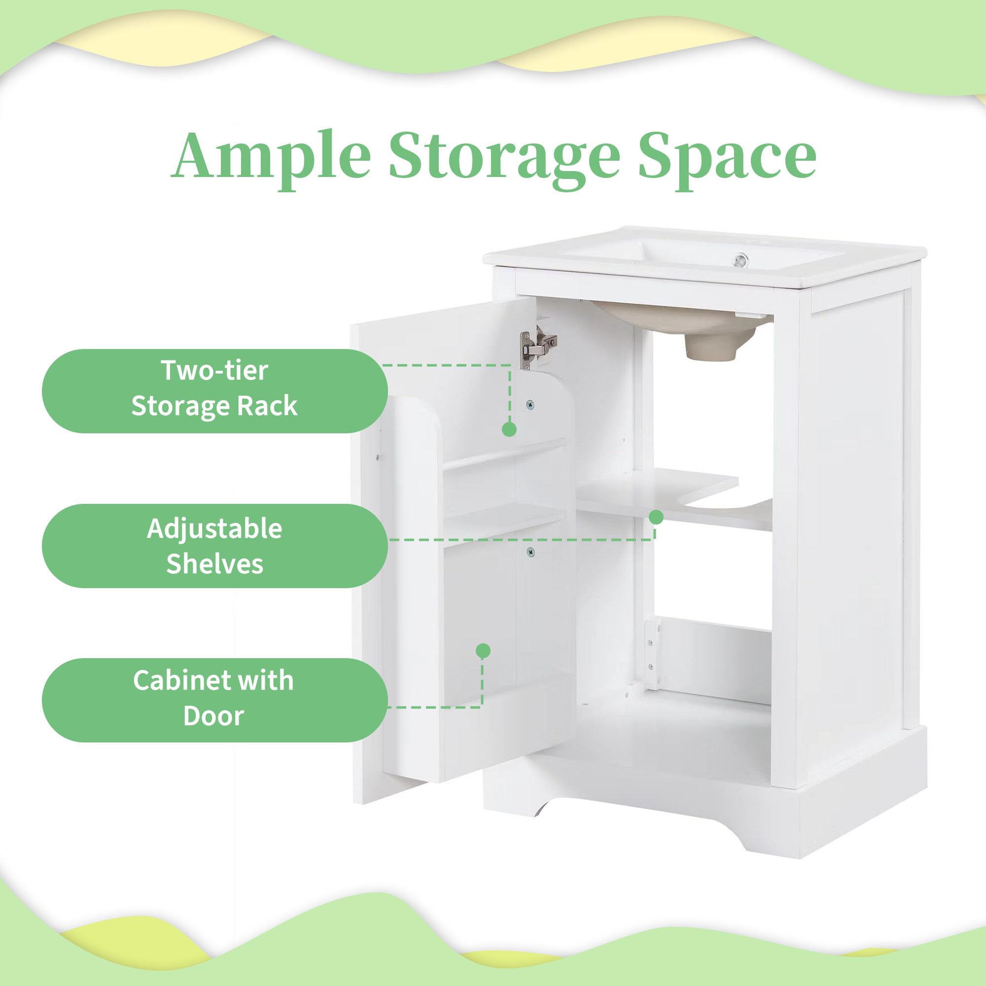 Bellemave 20" Bathroom Vanity with Sink, Small Bathroom Cabinet with Soft Closing Door, Free Standing Single Basin Bathroom Vanity with 2-Tier Storage Rack and Adjustable
