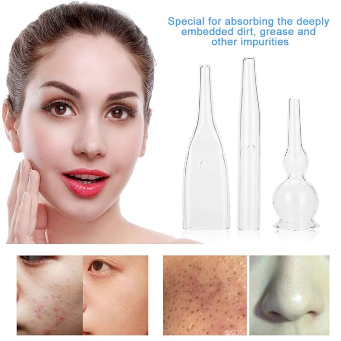 Nikou Vacuum Glass Tube, 3 Pcs Glass Pipes for Vacuum Face Cleanser Blackhead Removal Machine Accessories Deep Pore Cleaning Tools, Compatible with Most Suction Beauty Devices