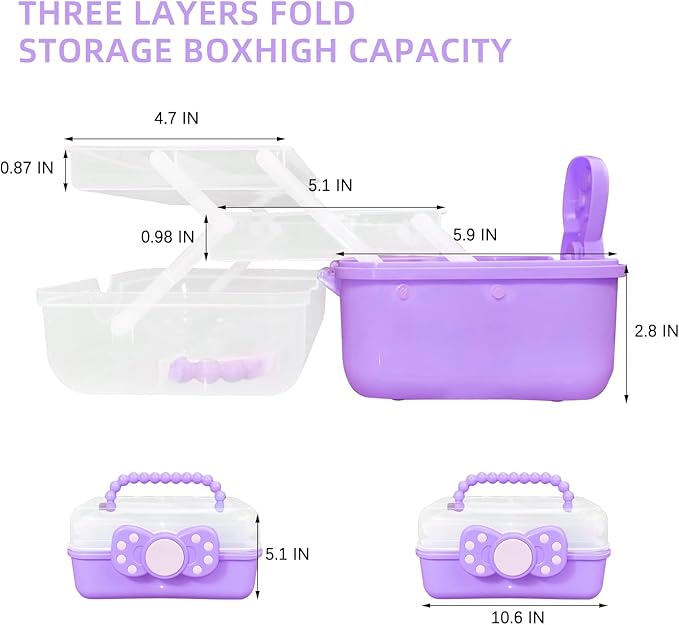 10.6in 3-Layer Multipurpose Storage Box Art Craft Organizer Storage Box Kids Clear Plastic Portable Storage Box/Tool Box with Handle for Sewing,Cosmetic,Medicine,Nail,Hair Accessories