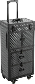 RocoReny Rolling Lockable Makeup Train Case With Metal Universal Wheel, Cosmetic Storage Box Cases, 32In-Retro Travel Organizer Tool Box w/Combination Locks for Stylist, Beauty, Makeup Artist (Black2)