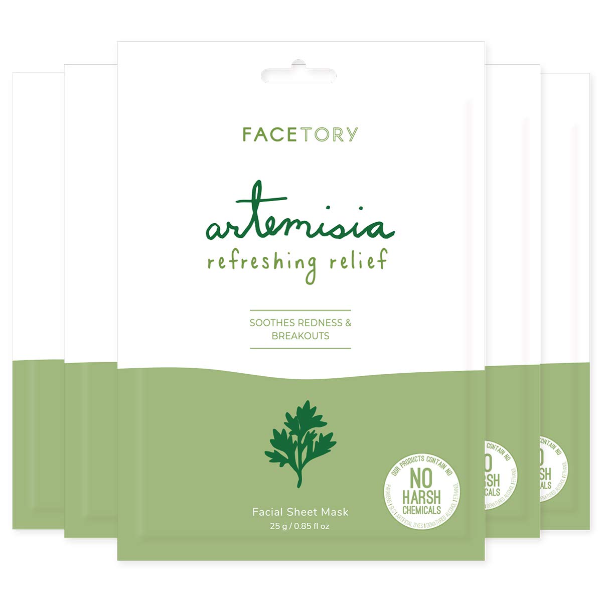 FACETORY Artemisia Refreshing Relief Korean Soothing Face Mask, 5 Pack