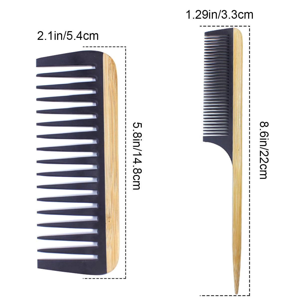 2PCS Natural Handmade Bamboo Hair Combs for Women Men, Anti-Static for All Hairstyles & Beard