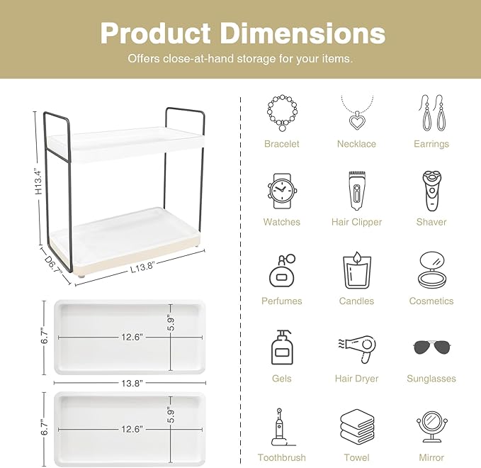 Forbena White Bathroom Organizer Countertop, Kitchen Counter Shelf Organizer for Coffee Bar Station, Makeup Vanity Organizers and Storage, Tiered Sink Tray for Perfurm Skincare (White and Grey)
