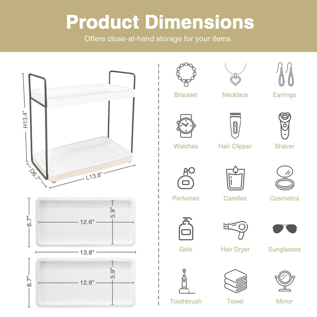 Forbena White Bathroom Organizer Countertop, Kitchen Counter Shelf Organizer for Coffee Bar Station, Makeup Vanity Organizers and Storage, Tiered Sink Tray for Perfurm Skincare (White and Grey)