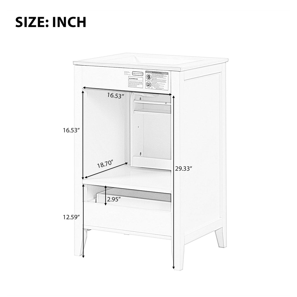 Bellemave 20-inch Solid Wood Bathroom Vanity with Sink, Free Standing Cabinet, Soft Closing Door, Storage Rack, Drawer (White)