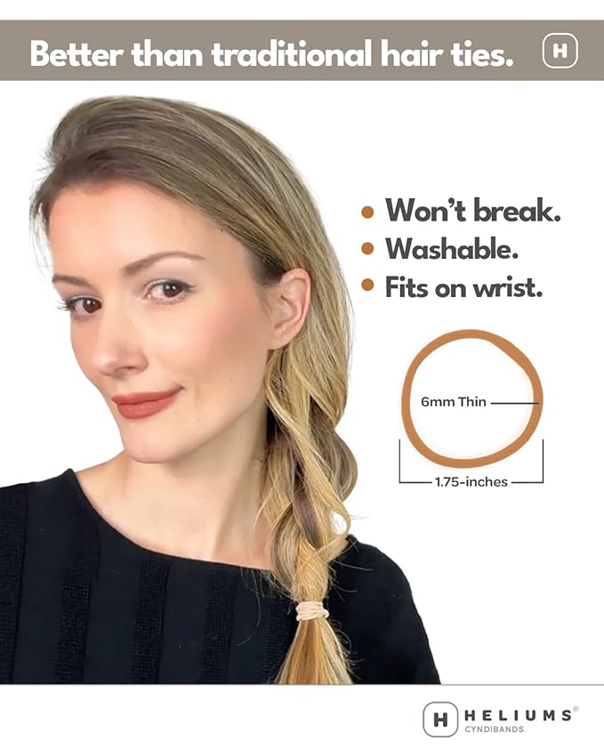 Heliums Thin Seamless Hair Ties - Brown - 6mm Nylon No Damage Ponytail Holders, 1.75 Inch, Medium Hold for Thin to Normal Hair - 18 Pack