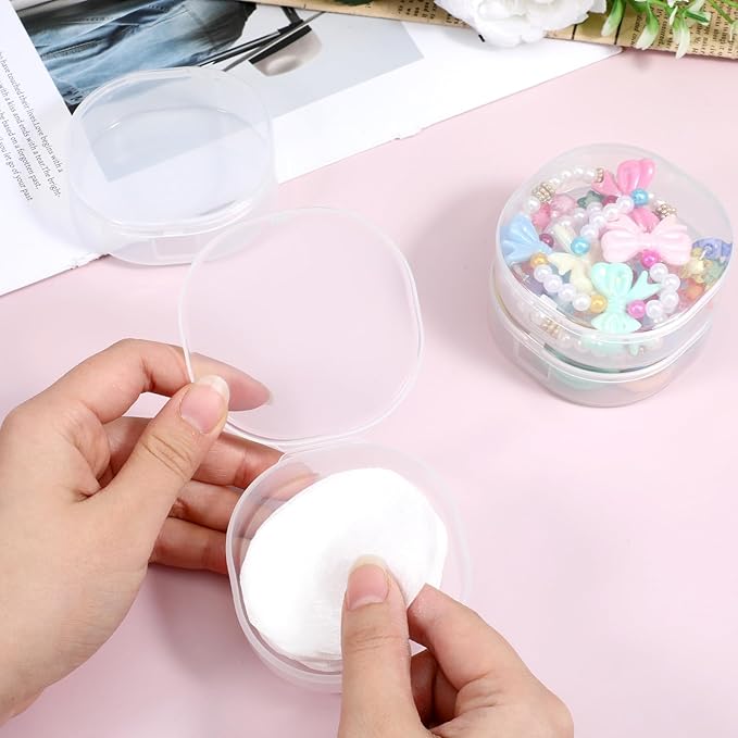 Yuomeaz 4 Pcs Cotton Round Holder, Square Powderpuff Cases Travel Cotton Round Conrainer Portable Cottons Rounds Dispenser for Women Girls Remover Cottons Ball Powderpuff Container Box