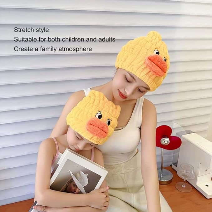 NAWPHEKI 2-Pack Ultra Absorbent Boys Duck Hair Dry Wrap Towel, Cute Animal Quick Drying Cap for Kids, New Microfiber Hair Towel Wrap Dry Turban Soft Plopping Head Towels Shower Cap