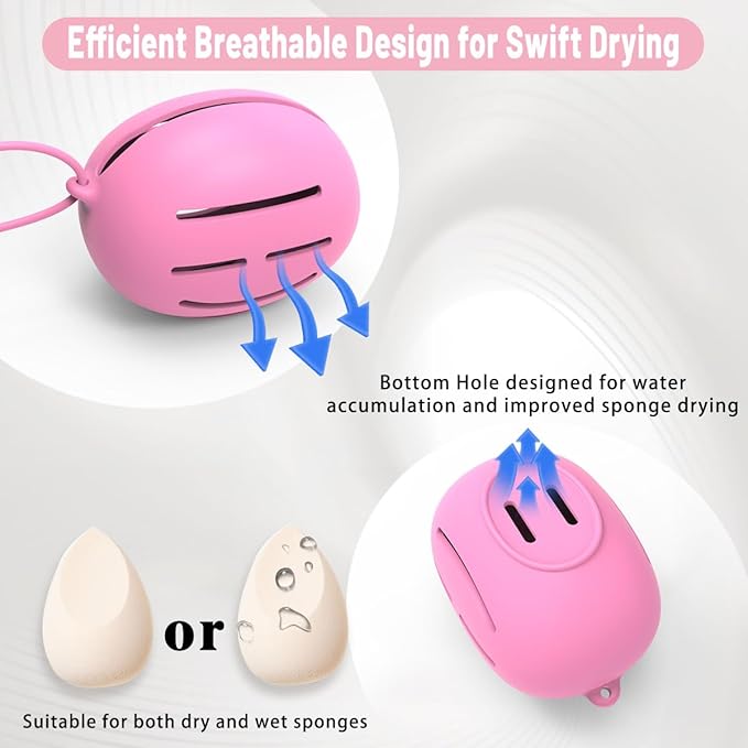 Silicone Makeup Sponge Holder, Triple-Sided Breathable Beauty Blender Case for Travel and Daily Use, Shatterproof Storage, Quick-Drying, and Fits Sponges - Rose