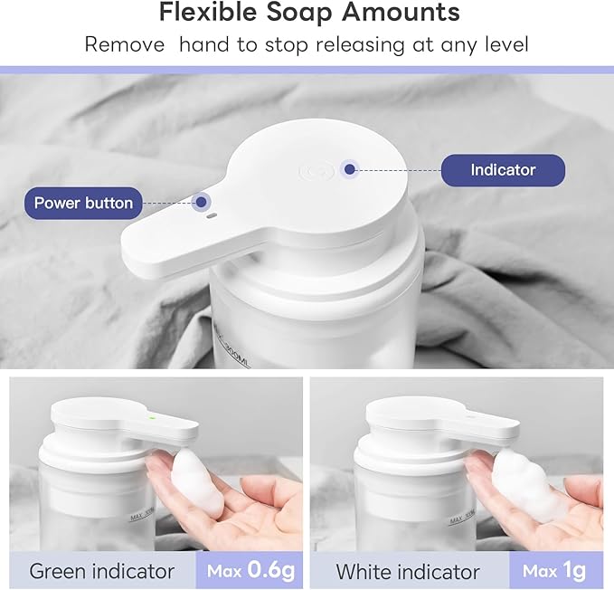 Automatic Soap Dispenser Touchless, Rechargeable Foam Hand Soap Dispenser for Bathroom, Soap Pump for Kitchen, Water-Resistant, Xmas Gift 10oz