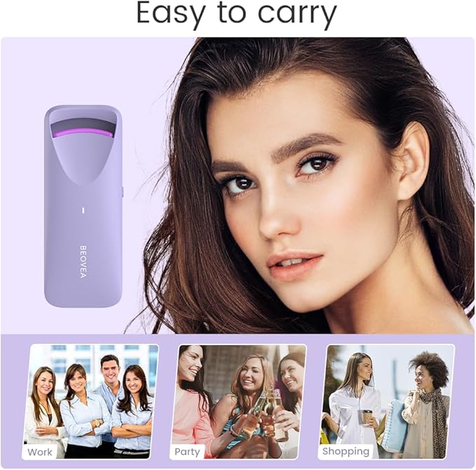 Heated Eyelash Curler - Travel Electric Lash Curler with Heat Sensitive Silicone Pad Fast Heat up whin 8s 24hrs Long Lasting Mini Size Rechargeable to Style Natural Eyelashes