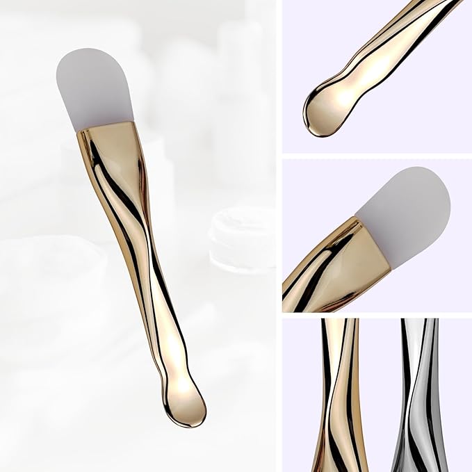 Silicone Face Mask Applicator 2 Packs Dual End Exfoliating Silicone Face Scrubber Soft Makeup Beauty Brush Tools for Clay, Cream, Gel, and Mud Facial Masks (Gold&Silver)