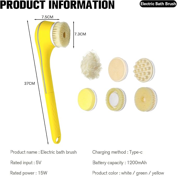 Electric Body Brush Set for Showering, Yellow