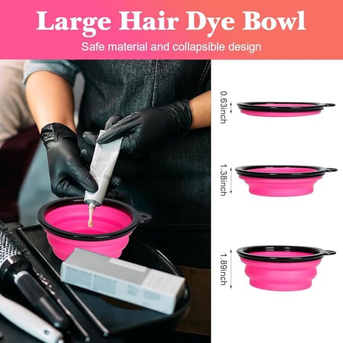 MOONMINI Hair Dye Color Brush and Bowl Set, Color Bowl Brushes Tool Mixing Bowl Kit Tint Comb for Hair Tint Dying Coloring Applicator (Pink&Clear)