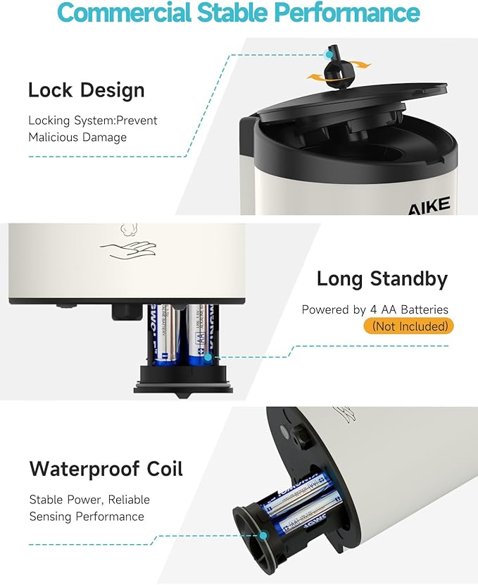 AIKE Wall Mount Automatic Foam Soap Dispenser 25 OZ Commercial Large Capacity Stainless Steel Model AK1205FA(Matte White)