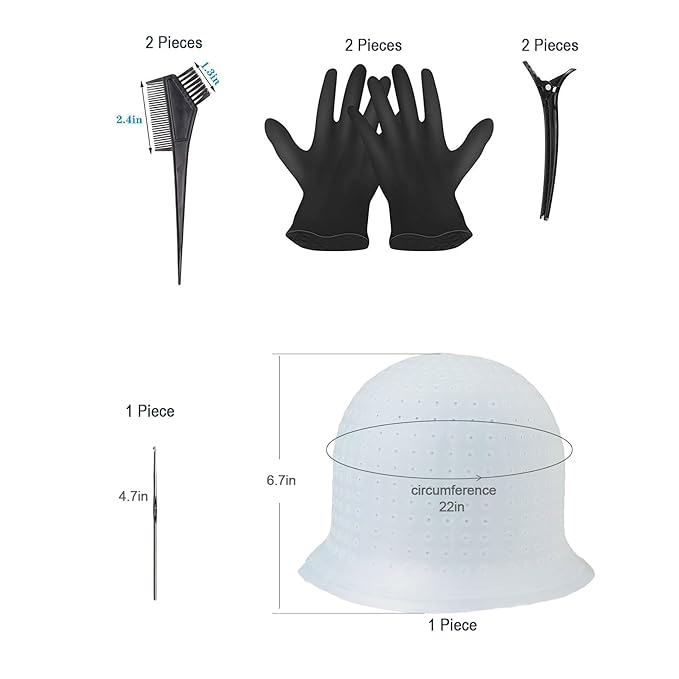 Punched Silicone Highlight Caps, 8Pcs Reusable Highlighting Caps with Holes & Hooks Salon Hairdressing Dyeing Staining Tools for Women Men Color Hair