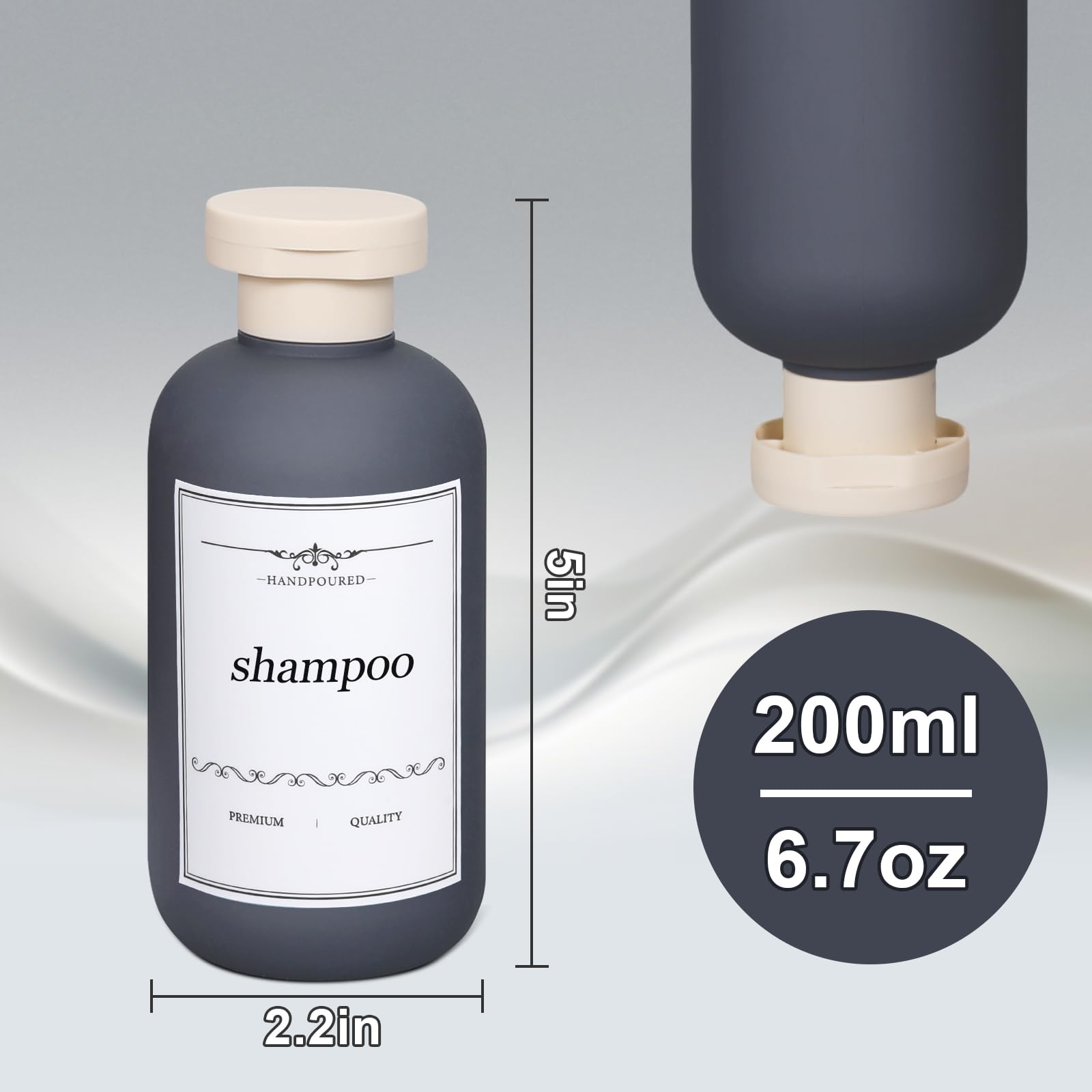 ASEVAT 6.7oz Sealed Plastic Travel Shampoo Bottles, Travel Shampoo and Conditioner Bottles Refillable, Empty Squeeze Bottle, Hand Soap Dispenser for Vacation, Gym, Home(BlueNavyGrey)