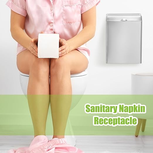 Tioncy 4 Pcs Sanitary Disposal Tampon Napkin Bathroom Receptacle Wall Mounted with Sanitary Receptacle Liner Frame Holder Stainless Steel Mini Bin Restroom Commercial Small Space (Natural Color)