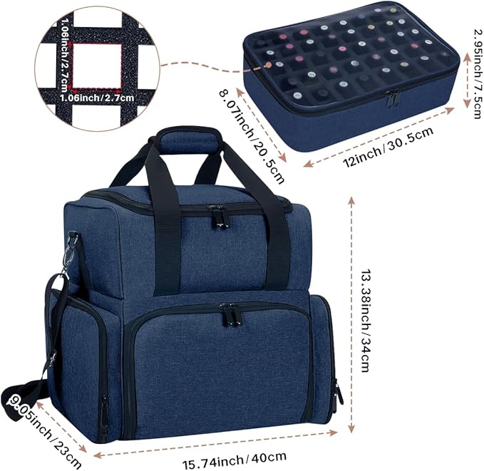Nail Polish Organizer Case Holds 80 Bottles (15ml - 0.5 fl.oz) and a Nail Lamp,Nail Polish Case with 2 Removable Bags and Tools Storage Sections Blue
