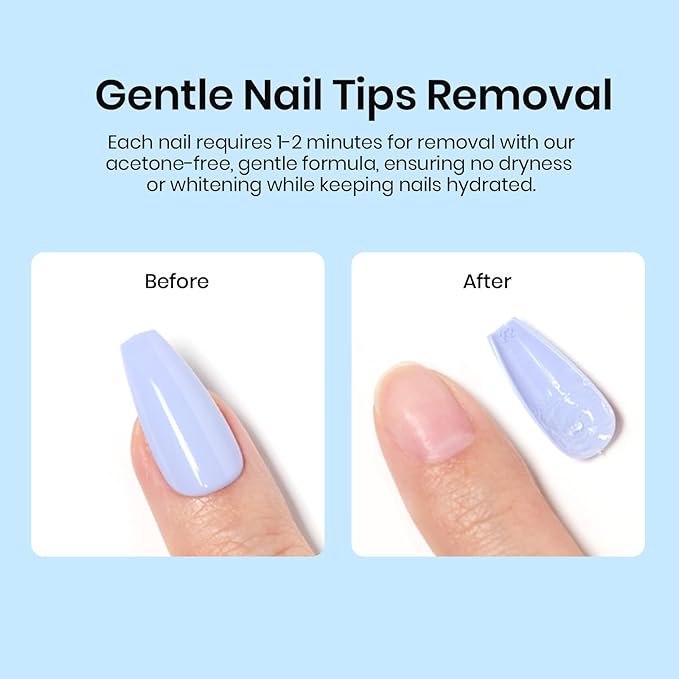 Beetles Nail Glue Remover with Cuticle Tool, 1 Pcs 20ml Press on Nail Remover Non-Acetone Adhesive for False Nail Tips Gentle Formula Not for UV Nail Glue Gel