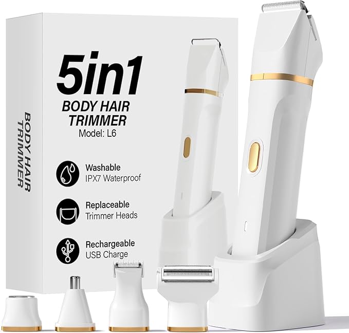 Bikini Trimmer for Women,5 in 1 Waterproof Electric Razors for Women Pubic Facial Nose Body Leg Hair Removal, Anniversary Birthday Christmas gifts for women self care, Stocking Stuffers for Teen Girls