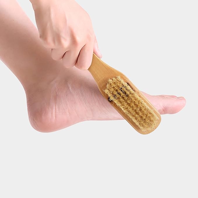 Natural Soft Bristle Foot Brush and Pumice Stone Combo with Wooden Handle, Exfoliator Pedicures Calluses Dead Dry Skin Remover Scrubber Scrub Brush for Shower Massage SPA Sauna