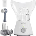 Bella Ciao Face Steamer - Facial Steamer, 11-Piece Home Spa Kit, Nano Ionic Warm Mist, Skin Prep for Serums & Masks, Spa Day Essentials, Facial Kit, Pink White, Corded Electric