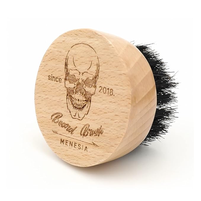 Menesia Small Round Beard Brush, Boar Bristle Wooden Brush for Travel