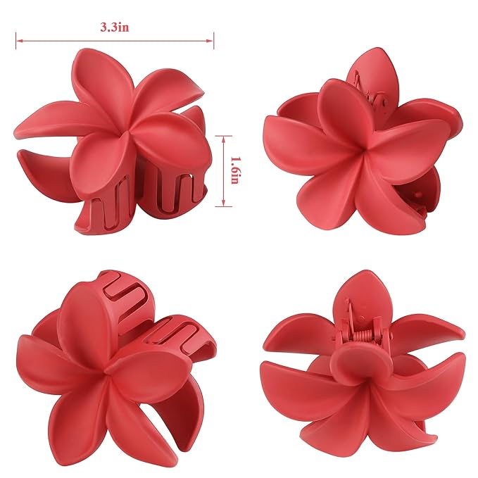 Sisiaipu Flower Hair Clips for Women 6 Pcs Hawaiian Large Claw Clips Plumeria Medium Hair Claw Clips for Thick Thin Hair Hibiscus Tropical Beach Hair Accessories for Women Girls and Girls-Red