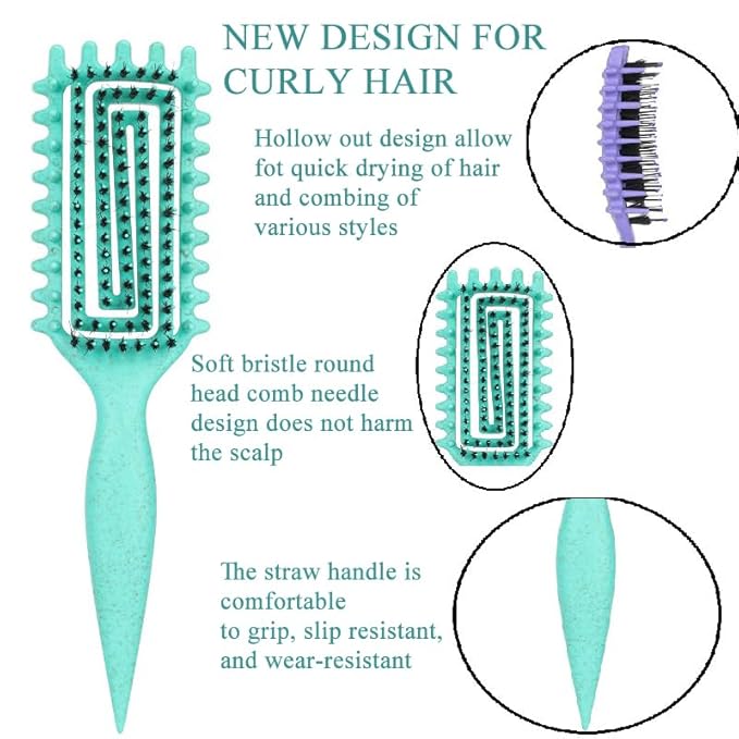Curl Defining Brush for Curly Hair - Vented, Ergonomic Detangling Brush for Wet & Dry Hair - Enhances Natural Curls, Reduces Frizz for Men & Women