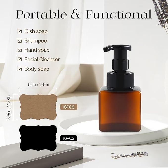 30 PCS 8.5 oz Foaming Soap Dispenser Plastic Foaming Pump Bottle, Refillable Dispenser with Plastic Pump, Empty Hand Bottles for Liquid Soap, Shampoo, Bathroom,Hotel,Restaurant (30, Brown)