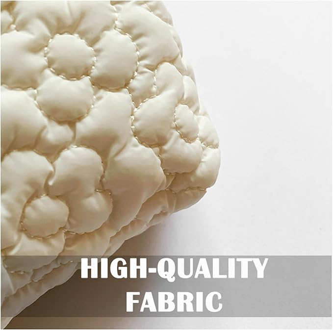 HFLZBRO Puffy Quilted Makeup Bag for Women, Cosmetic Bag, Travel Toiletry Organizer Pouch Clutch (Black Flowers)