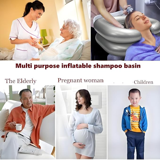 Inflatable Shampoo Basin,Inflatable Hair Washing Basin Set,Portable Hair Washing Station for Home for Bedridden Patients, Pregnant Women,and Elderly - Silver