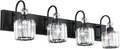 Ralbay Modern Black Vanity Light - 4-Light Crystal Bathroom Wall Light Fixtures in Matte Black