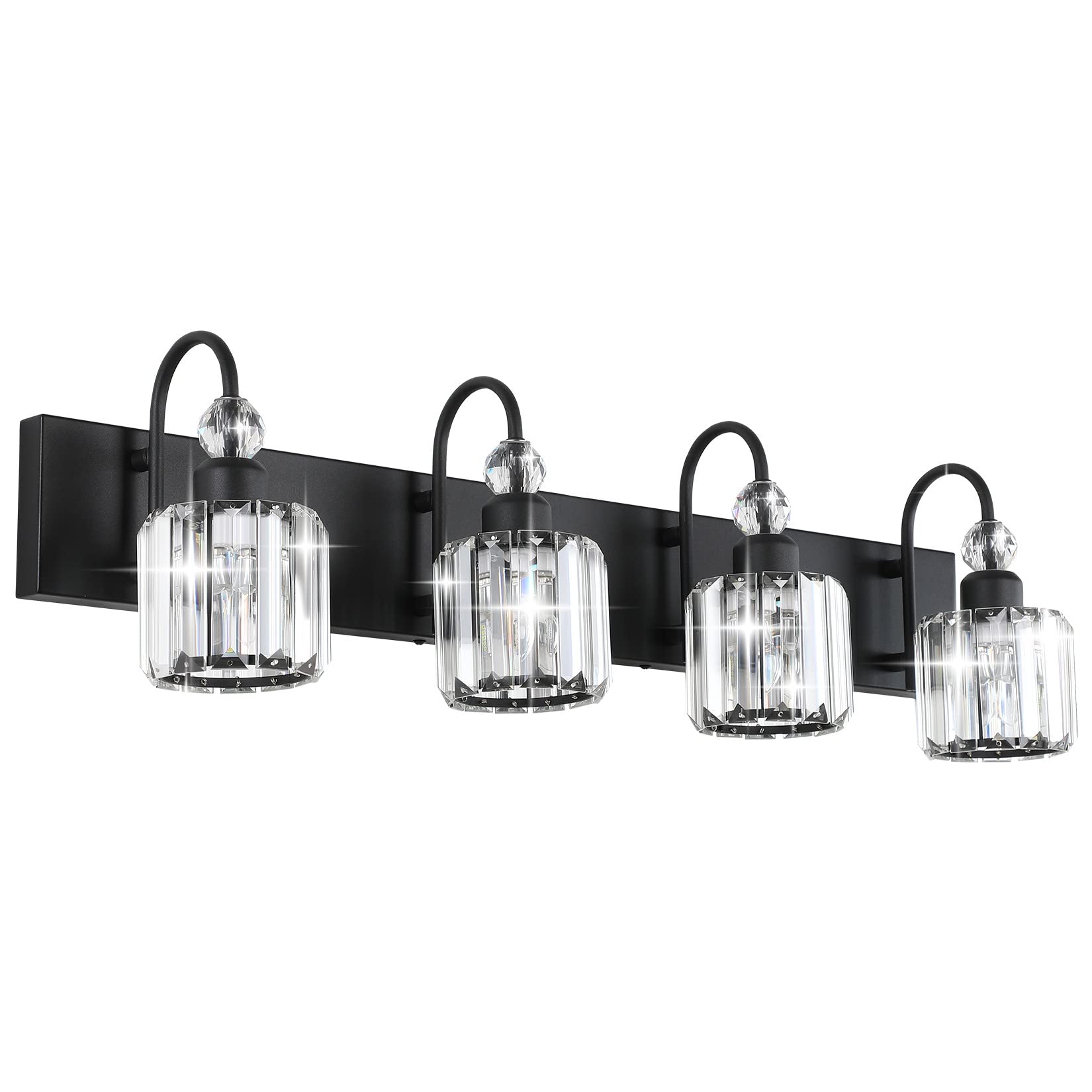Ralbay Modern Black Vanity Light - 4-Light Crystal Bathroom Wall Light Fixtures in Matte Black