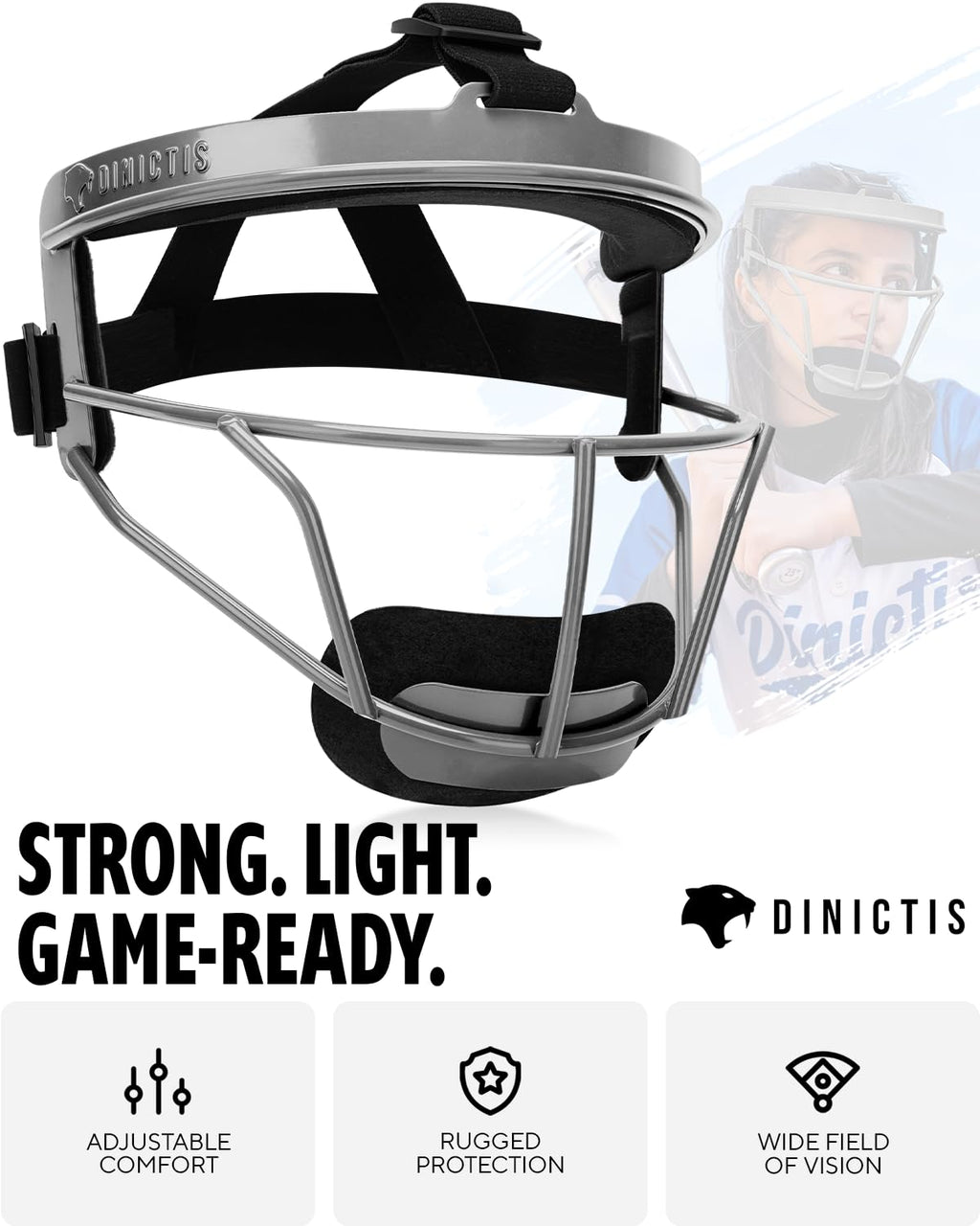 Dinictis Softball Face Mask, Lightweight, Comfortable, with Wide Field Vision, Durable and Safe Face Guards, Premium Protective Softball Fielder's Mask-Grey-Child(S)