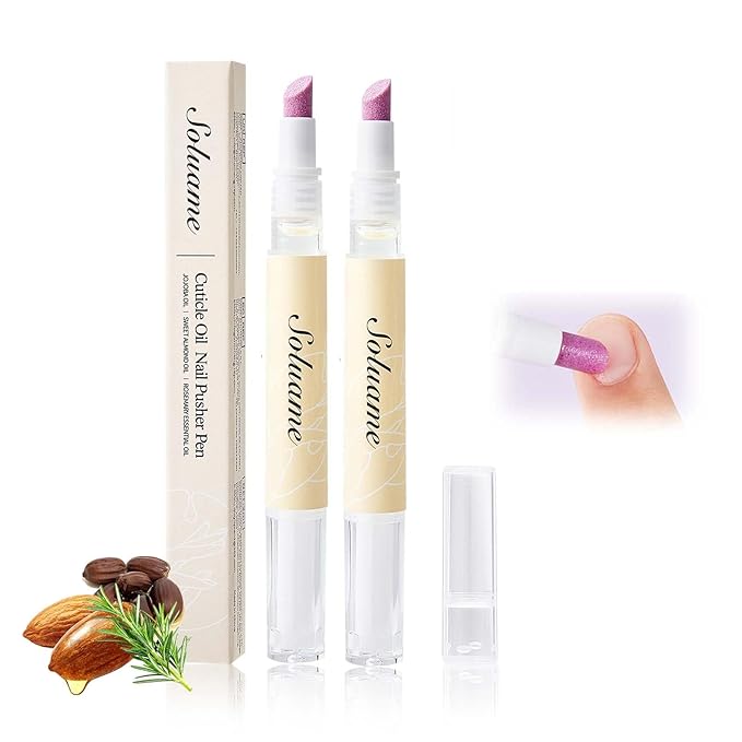 45° Ceramic Cuticle Oil Pusher Pen Dual-action Cuticle Oil Pen Gently Exfoliates and Nourishes Nails Suitable for Hangnails, Dryness, Cracks Nails Moisturises, Strengthens and Adds Shine,2ml*2