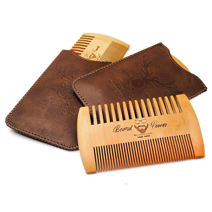 Menesia 3-Piece Beard Combs for Men with Travel Case