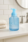 Bath & Body Works Blue Floral Gentle & Clean Foaming Hand Soap Dispenser, Refillable Embossed Glass Holder with Durable Pump for Bathroom or Kitchen