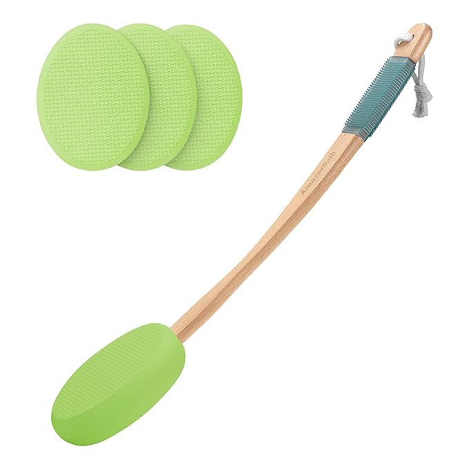 AmazerBath Lotion Applicator for Back, Feet, 4 Replaceable Pads with Long Handle, Back Sunscreen Applicator for Elderly, Women, Apply Cream Medicine Skin Cream Moisturizer Sunscreen Tanner, Blue