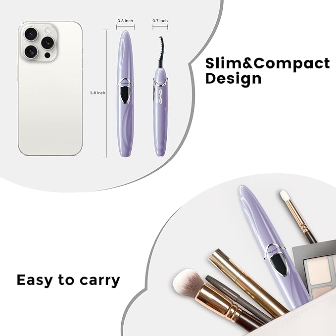 Raysino Heated Eyelash Curler, S600 Rechargeable Heated Lash Curler, Eyelash Curler Heated in 8s for Women 24 Hs Lasting Natural Makeup (Lilac/Silver, 148MM)