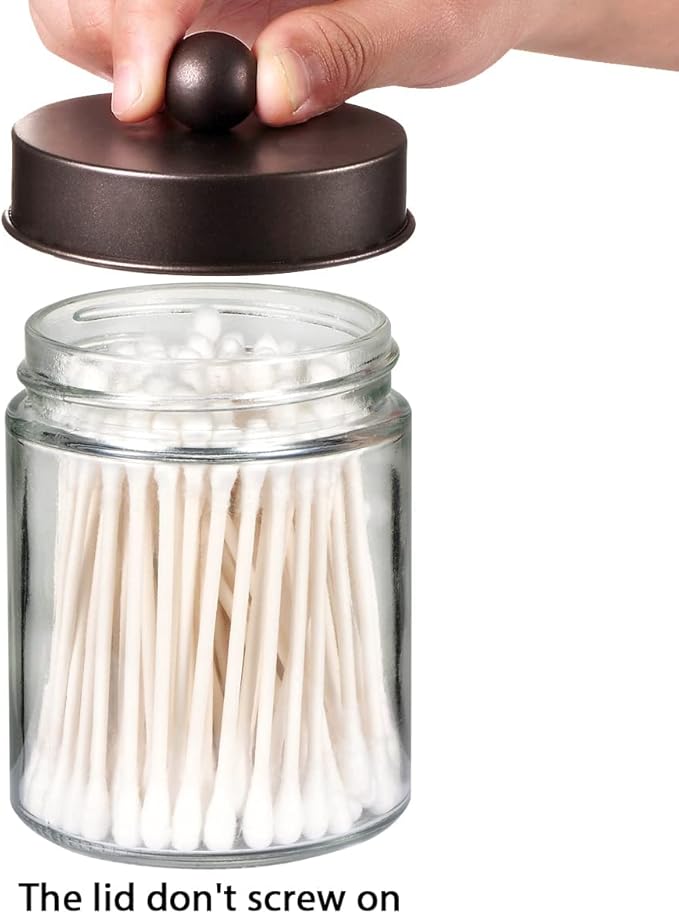 Amolliar Apothecary Jars Bathroom Storage Organizer - Cute Qtip Dispenser Holder Vanity Canister Jar Glass with Lid for Cotton Swabs,Rounds,Bath Salts,Makeup Sponges,Hair Accessories/Bronze (2 Pack)